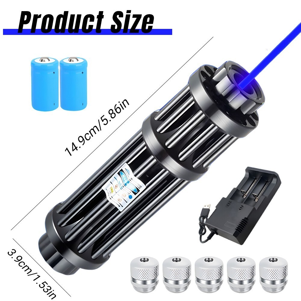 Watt Adjustable High Power Blue Burning Laser Pointer Visible Dot Torch Light US