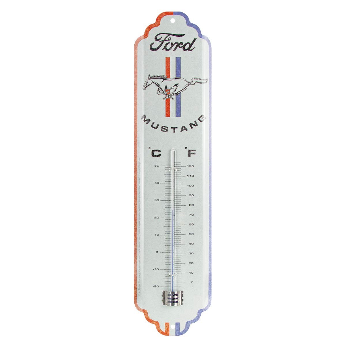 Retro Thermometer, 7 x 28 cm, Ford Mustang - Horse & Stripes Logo - GiftI...