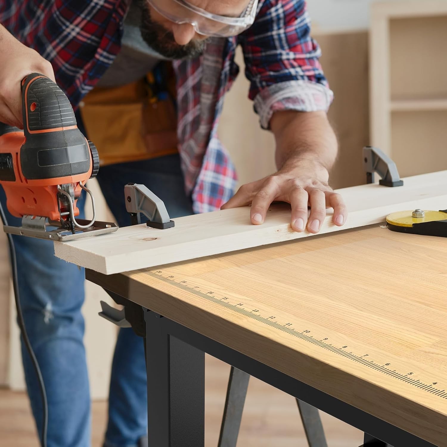 Versatile 48" Rubber Wood Workbench with Adjustable Height & Mobility Wheels