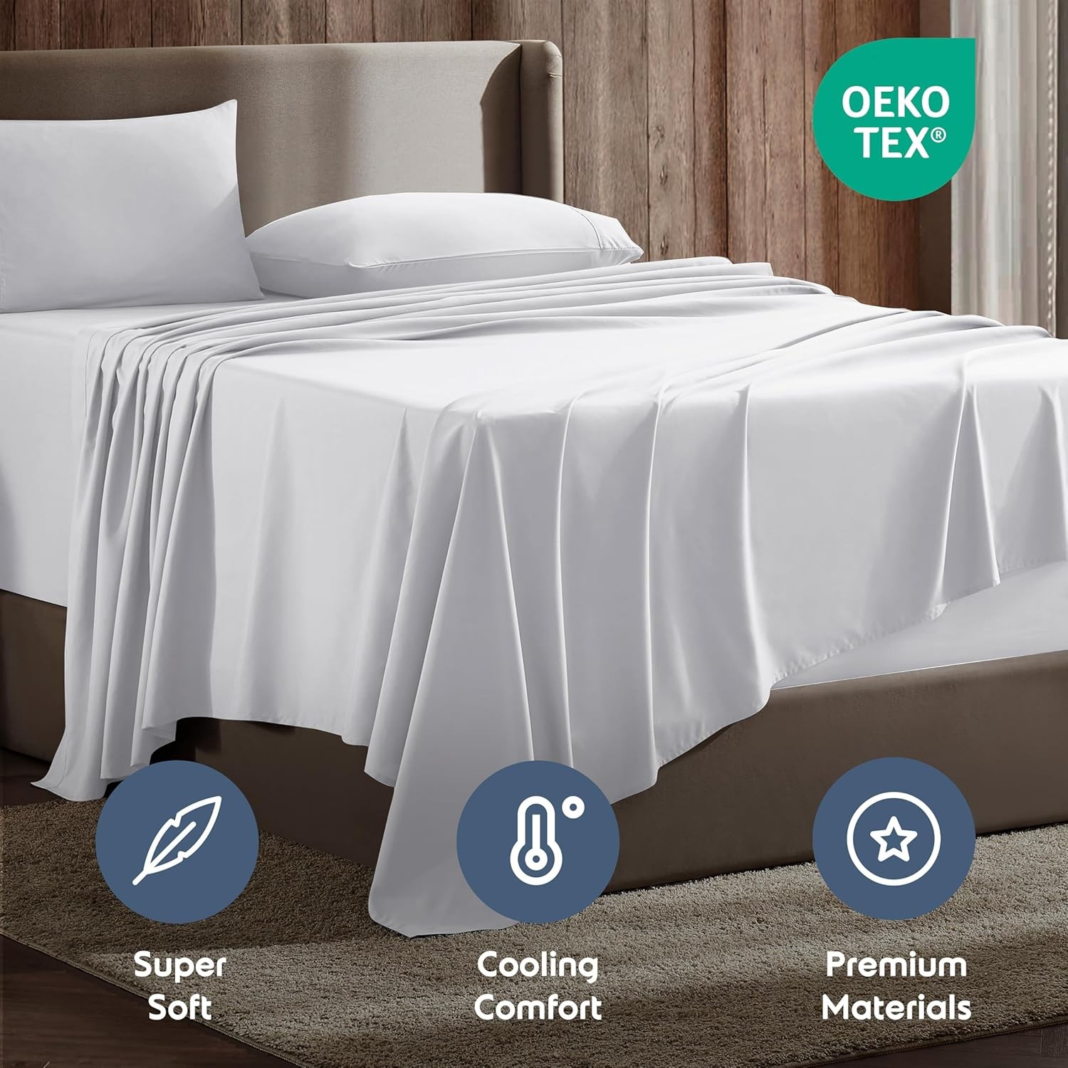 King Size Sheet Set - Luxury 1800 Super Soft Microfibre King Size Sheet, White