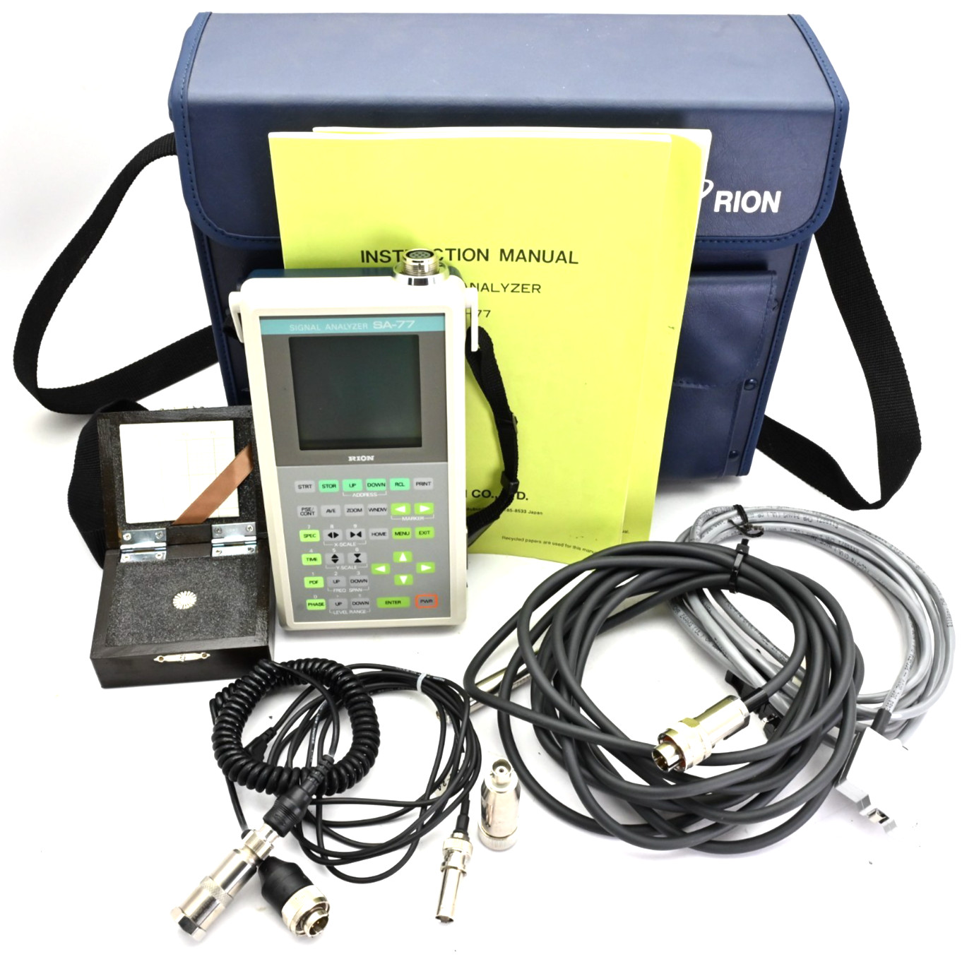 RION SA-77 Vibration Frequency Signal Analyzer w/ Probes, Microphones, Docs