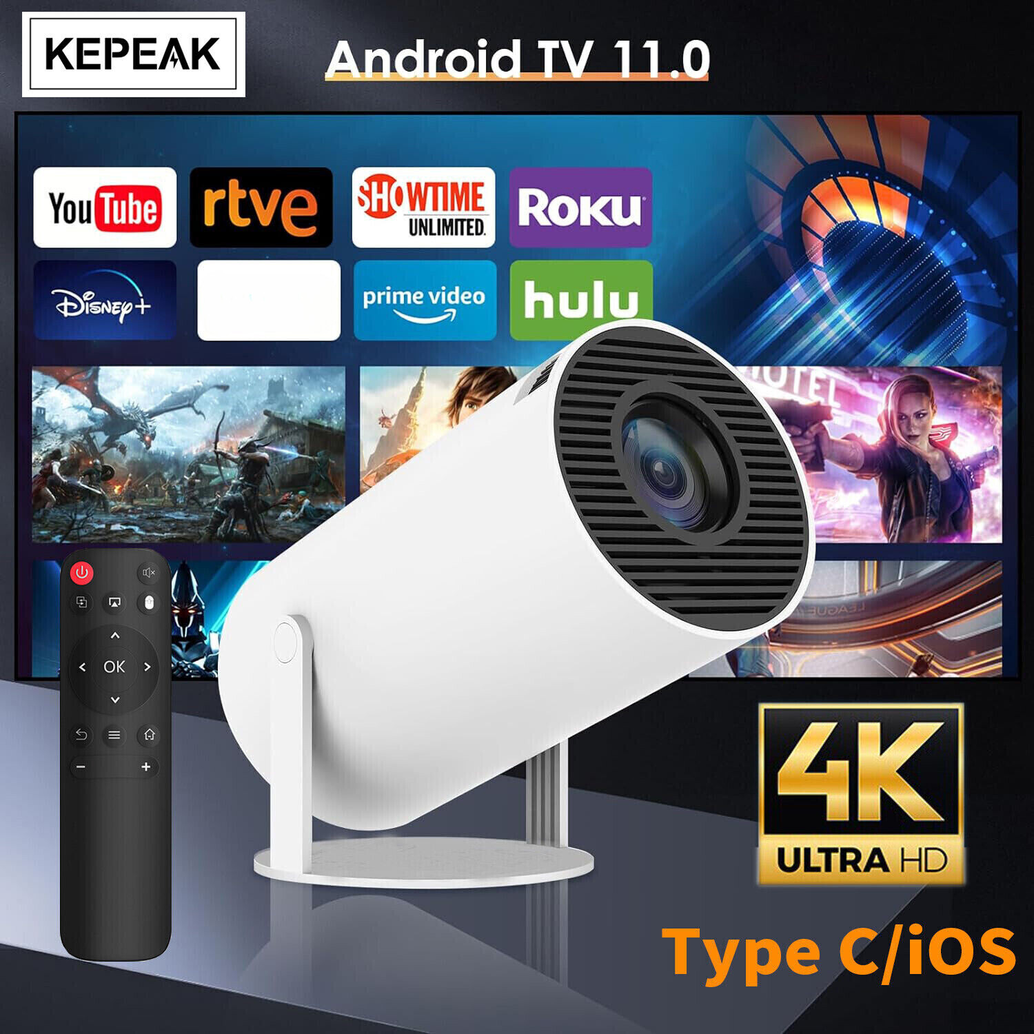 4K Mini Proyector Para Moviles Celular 5G Wifi Bluetooth Android Y Ios Iphone US