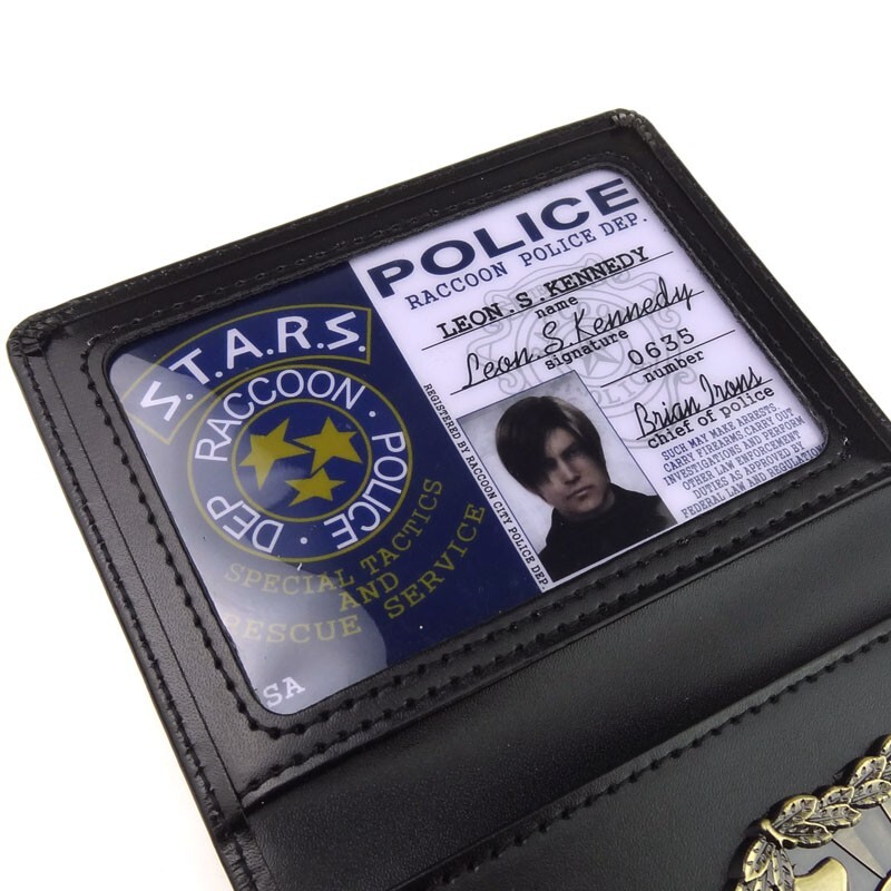 RESIDENT EVIL S.T.A.R.S LEON POLICE METAL BADGE WITH ID WALLET HOLDER CASE