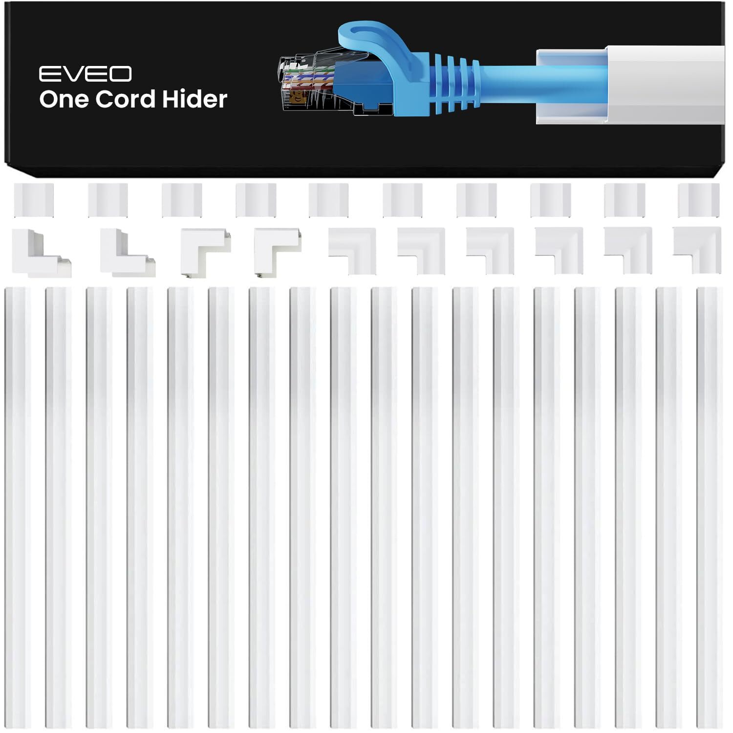 Cable Hider Cord Raceway for Wires on Wall White Cable Concealer 300” Length