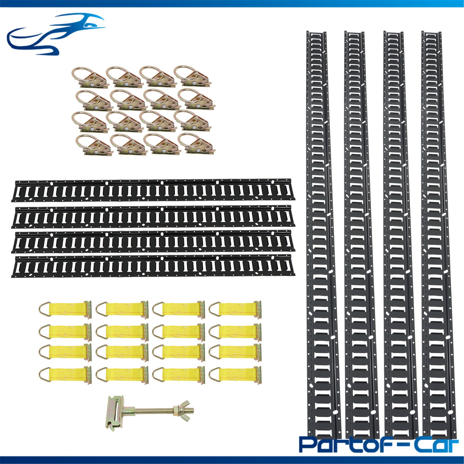 41 Kit 4× 5' & 4× 8’ E Track Tie Down System Black W/ Various Rails And Hardware