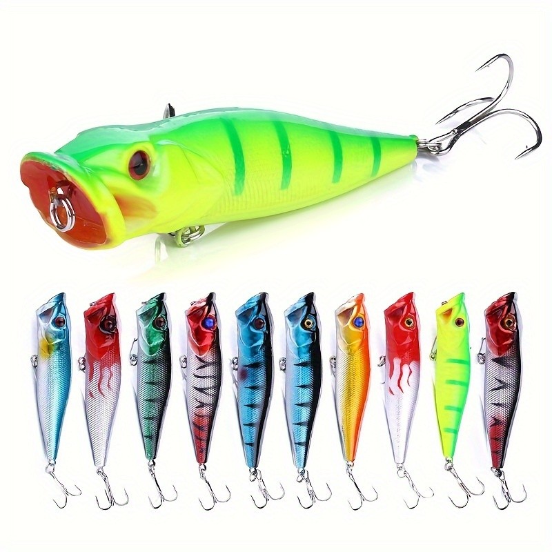 10pcs Popper Fishing Lures set 3d Eyes Bait Topwater Crankbait Wobblers