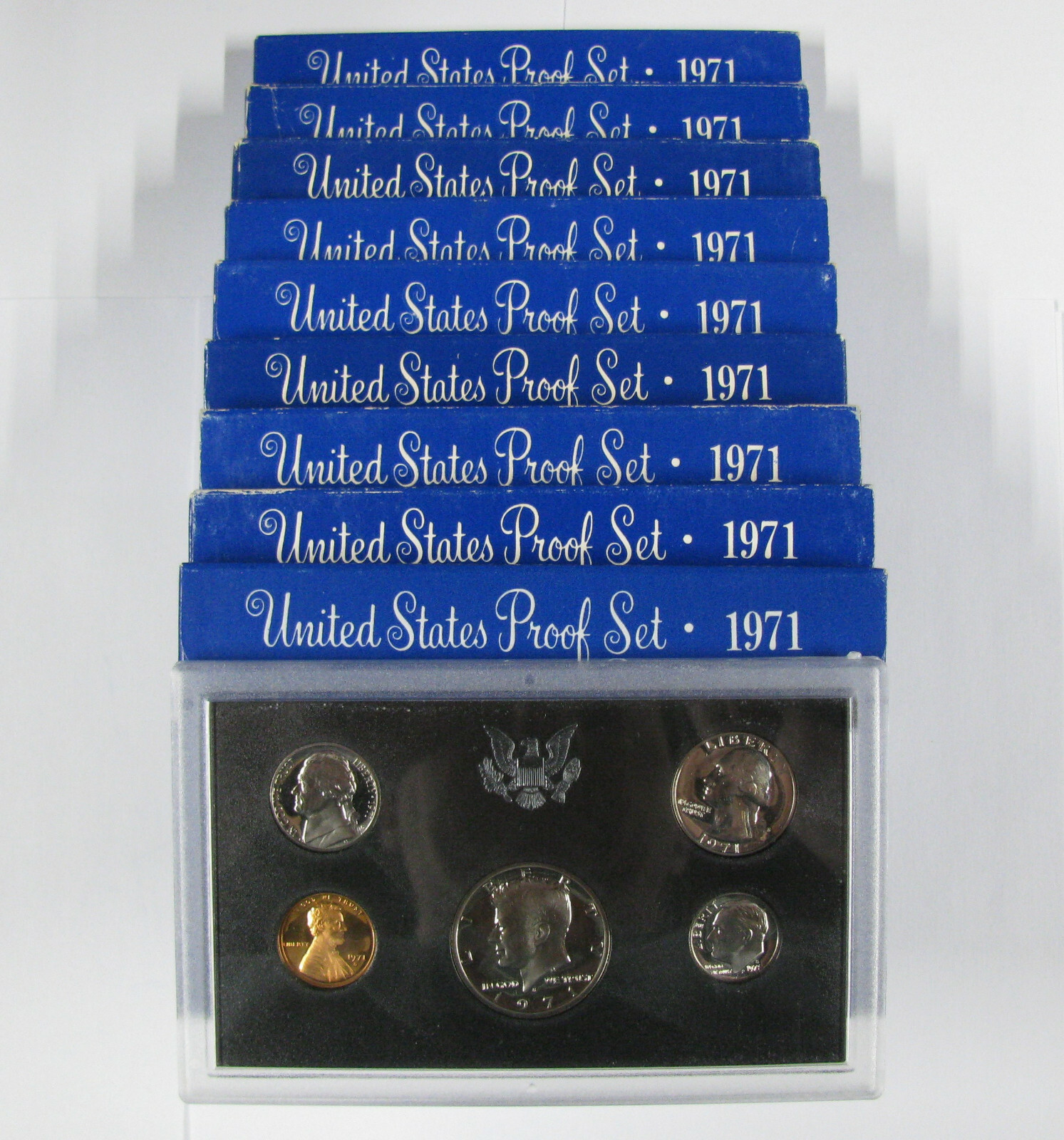(10) 1971 S PROOF SETS OGP TOTAL OF 50 PROOF COINS KENNEDY LINCOLN JEFFERSON FDR