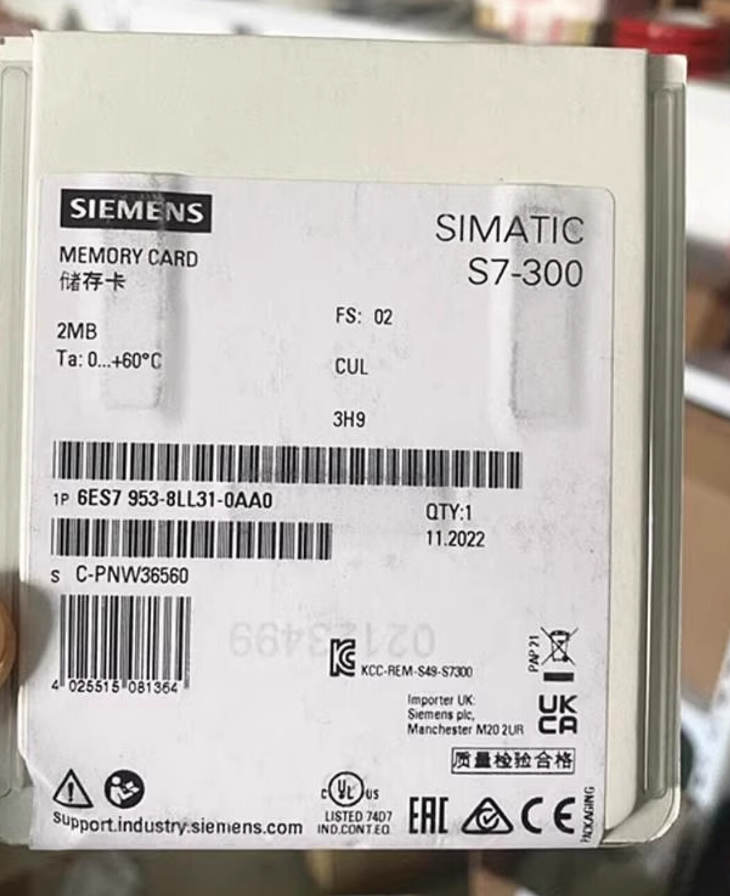 SIEMENS S7-300/C7/ET 200 Micro Memory Card 6ES7953-8LL31-0AA0