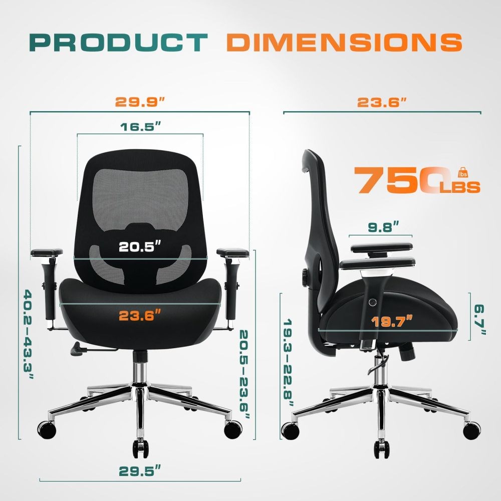 Big and Tall Office Chair w/ Wide Thick Seat Cushion for Heavy People Ergonomic