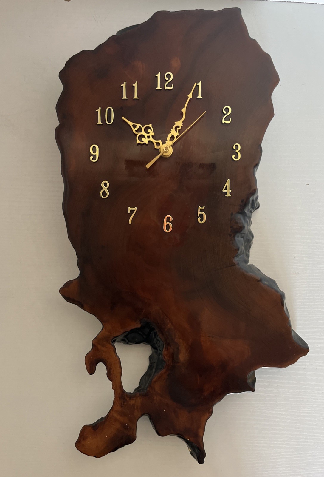 Vintage Burl Wood Live-Edge Clock MCM - 19”x 11" - TESTED & WORKING