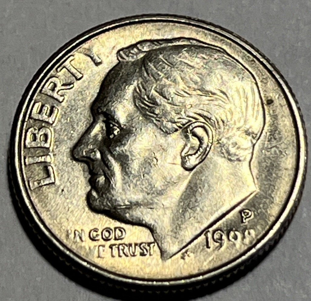 1998 P Roosevelt Dime Errors Weak Strike Through Grease Faint Date & Letters