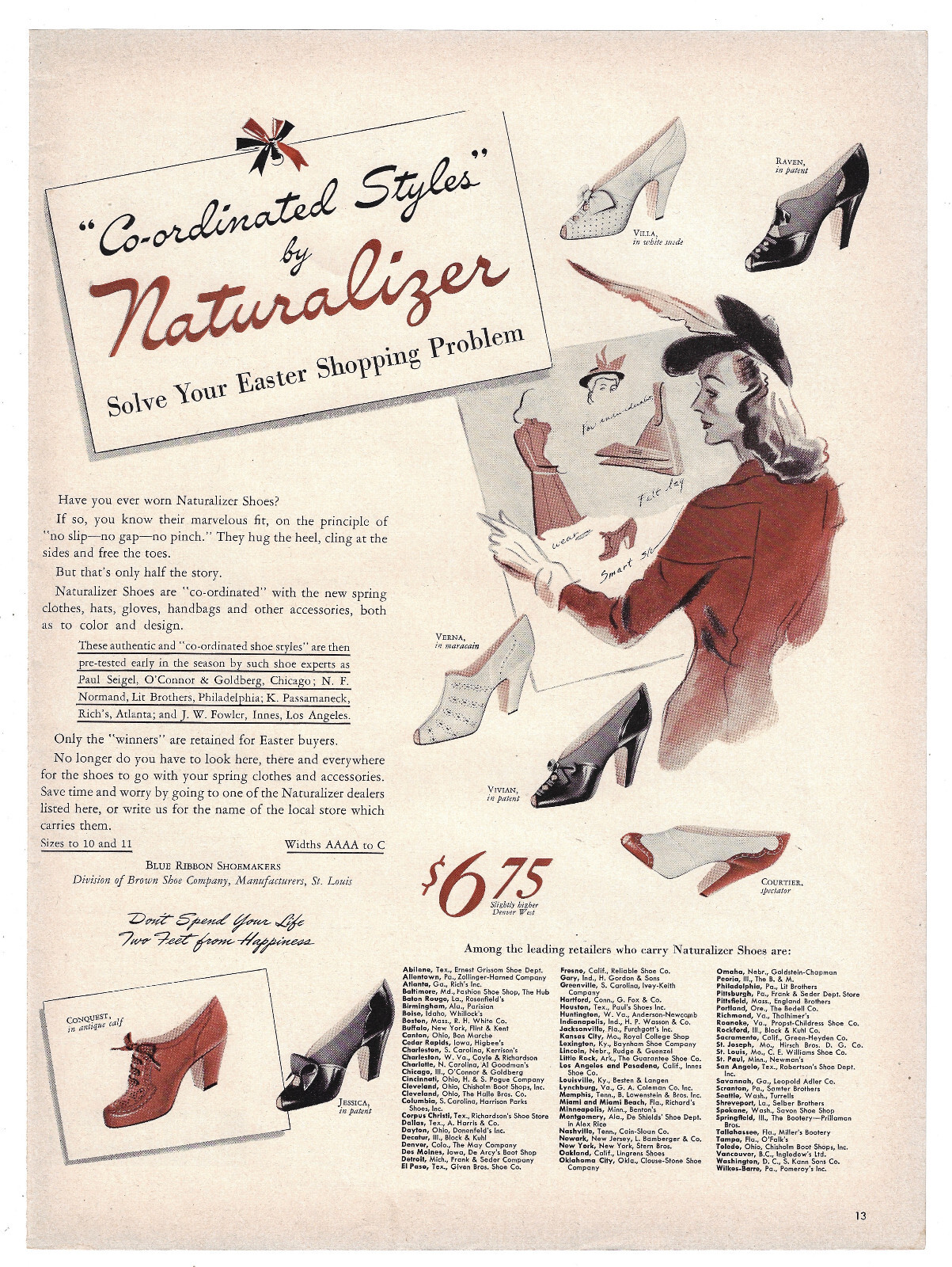 Naturalizer Shoes Print Ad Brown Shoe Co Blue Ribbon Shoemakers St Louis MO 1941