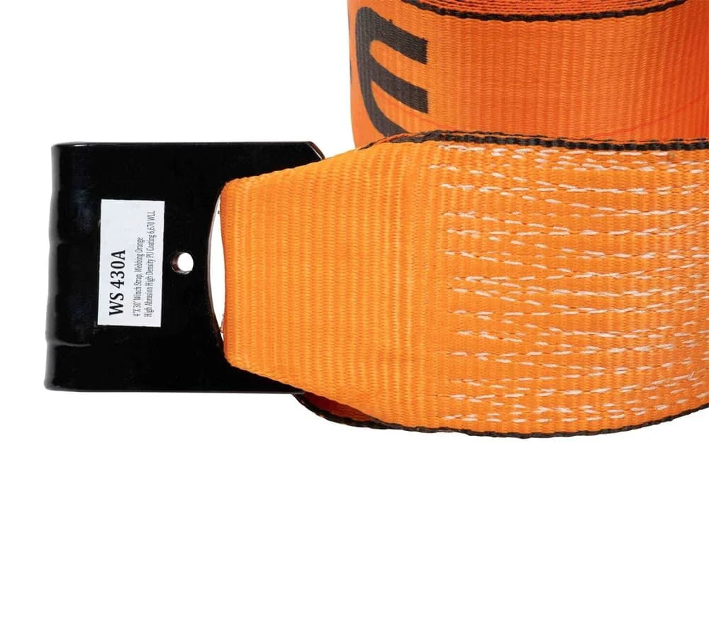 4" x 30' Winch Strap with Flat Hook - High Abrasion Orange
