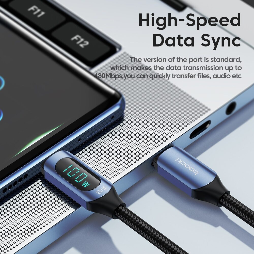 USB Type C to Type C Charging Cable PD 100W Fast Charger Data Cord LED Display
