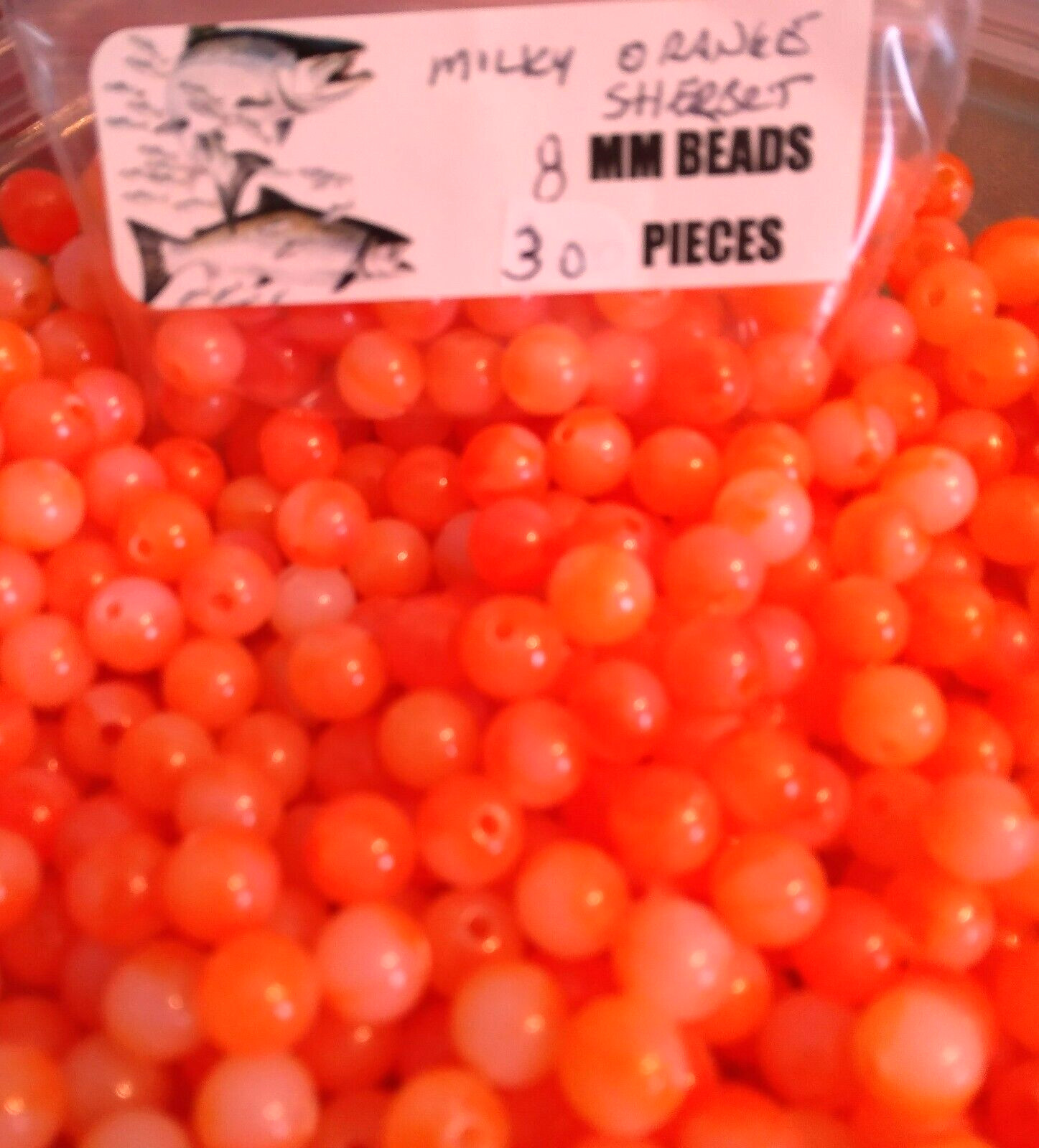 UV Neon Milky Orange Fishing Acrylic Trout/Salmon/Steelhead Bead 8mm 30Ct egg