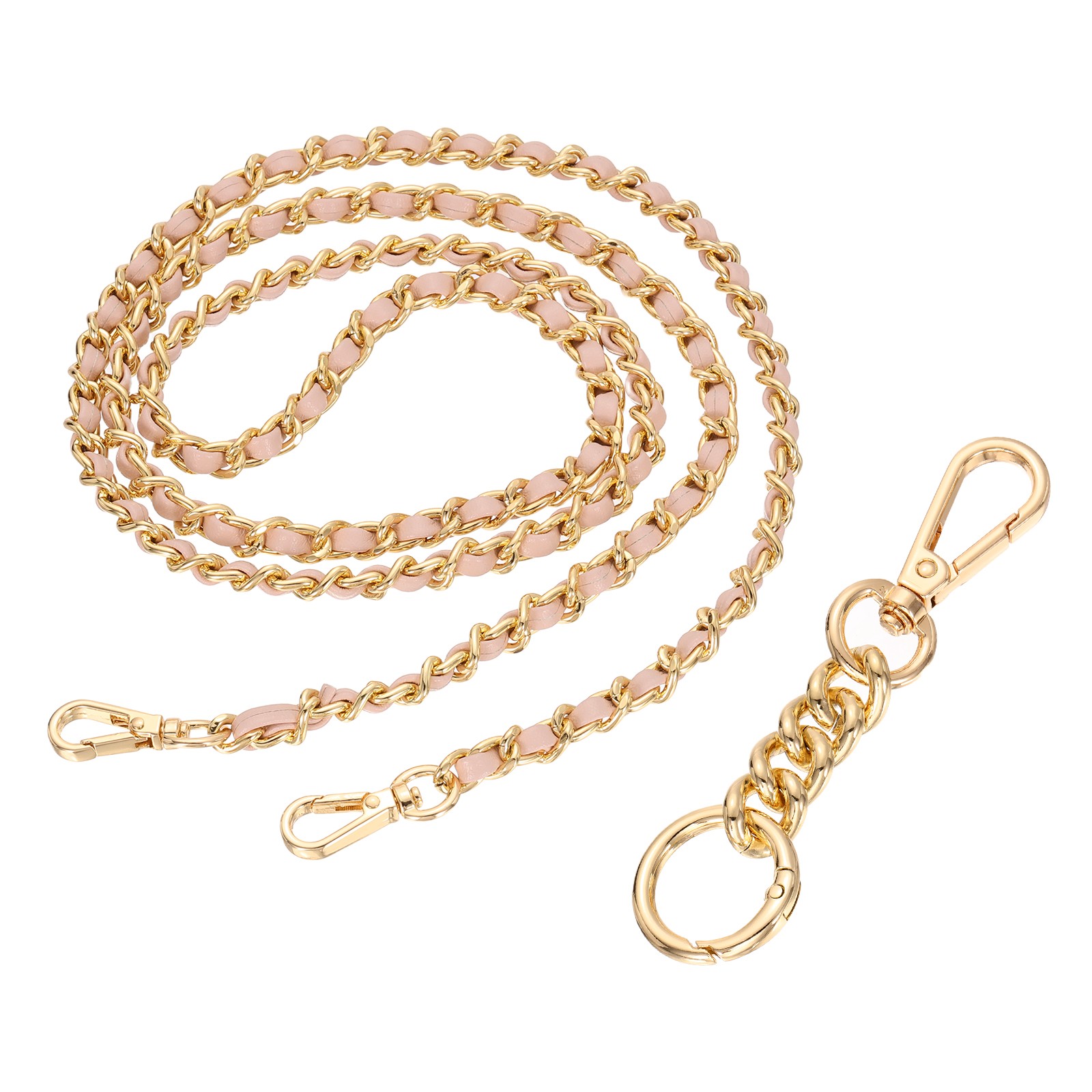Purse Chain Strap, 47.2" Woven Strap Chains with Extended Chain, Light Gold/Pink