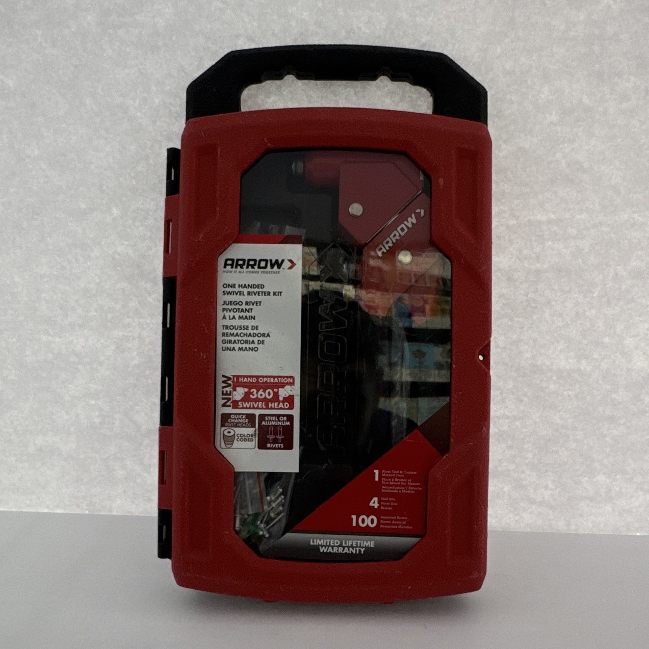 Arrow RT187SHK One-Handed 360° Swivel Riveter Kit, 100pc w/ Case