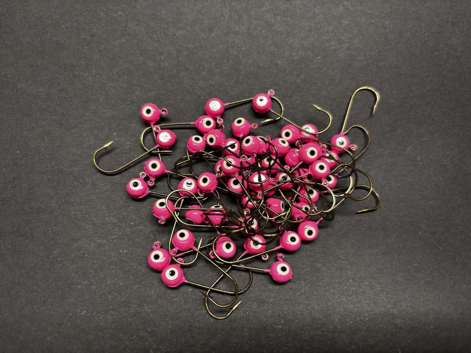 50ct 1/16 Oz #2 Hot Pink Freestyle Jigs Heads Glow Eyes Crappie Painted Ounce