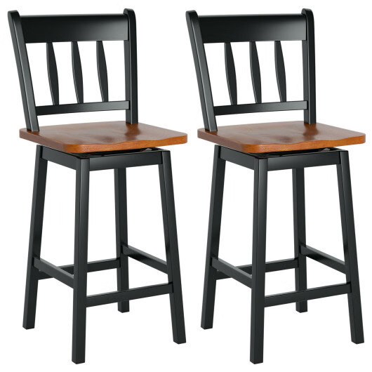 24.5 Inches Set of 2 Swivel Bar Stools with 360° Swiveling-Black - Color: Black