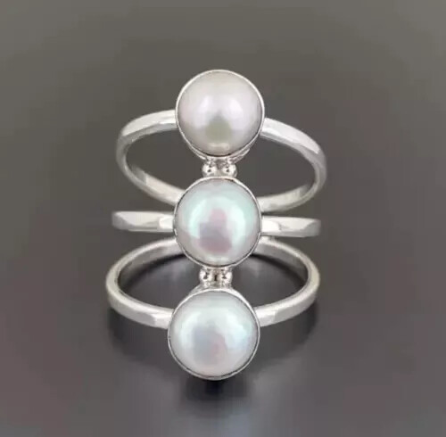 Pearl Gemstone 925 Sterling Silver Handmade Beautiful Woman Ring All Size R240