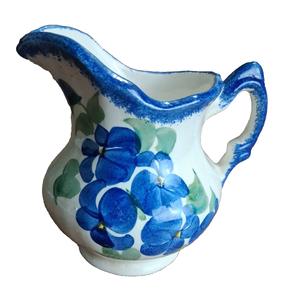 Clinchfield Artware Hand Painted Blue Pansy Ceramic 4.25" Pitcher Erwin, Tenn