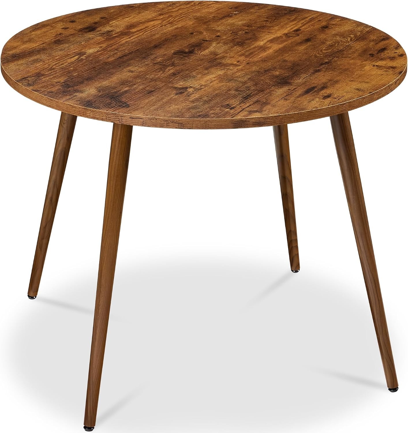 Round 35.5in Dining Table 4 w/Sturdy Wood Finish Steel Legs Mid Century Modern