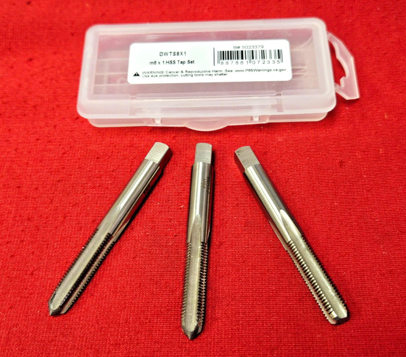 M8 x 1.0 Tap Set DWTS8X1 3PC Steel Taper Plug Bottom 8MM HSS by Drill America