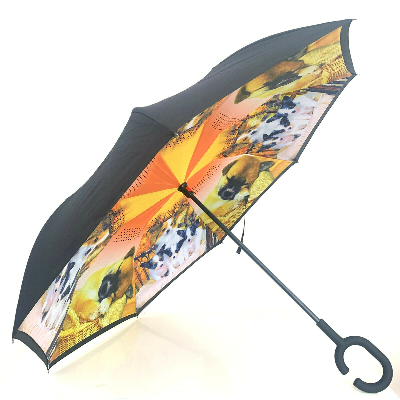 C-Handle Inverted Reverse Umbrella, Kitty/Puppy print (Inside-out, Upside-down)