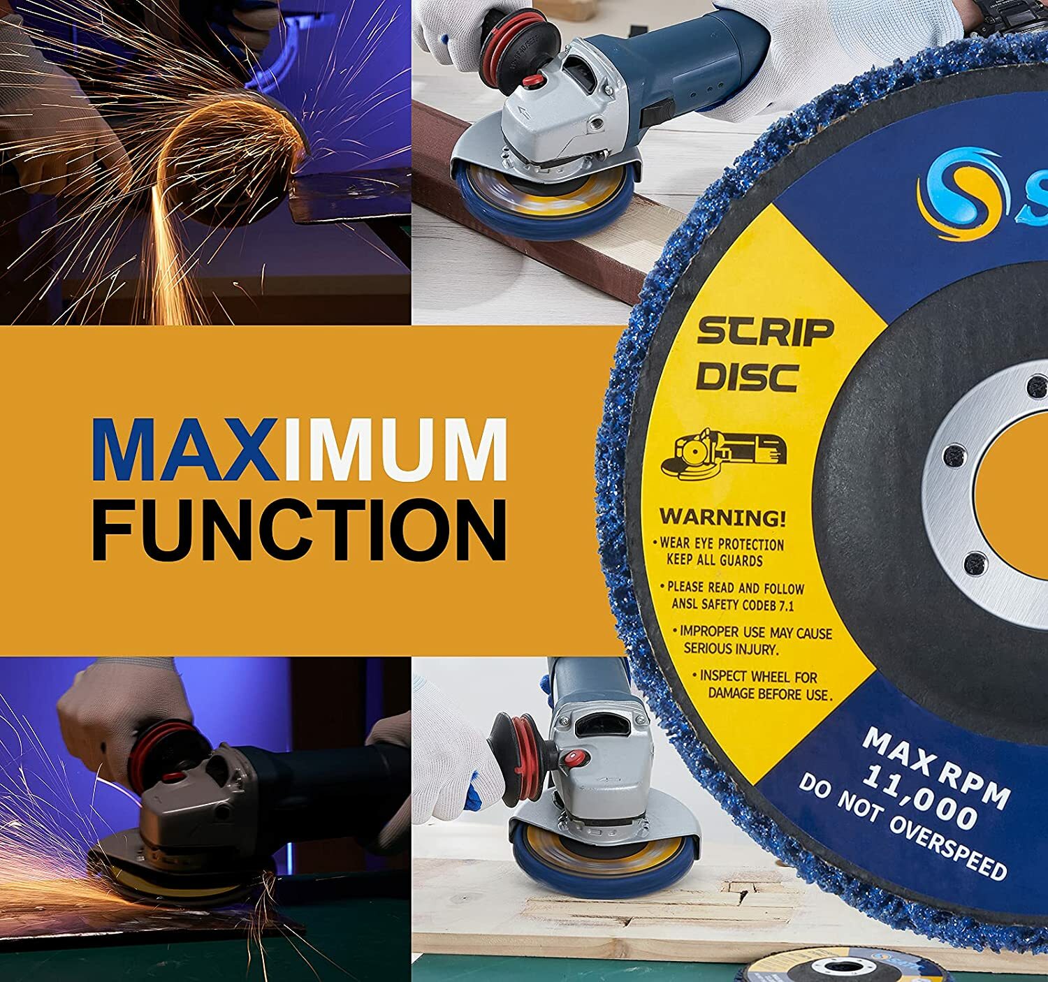 5PCS 5" x 7/8" Blue Strip Clean Disc Paint Stripping Rust Removal Sanding Wheels