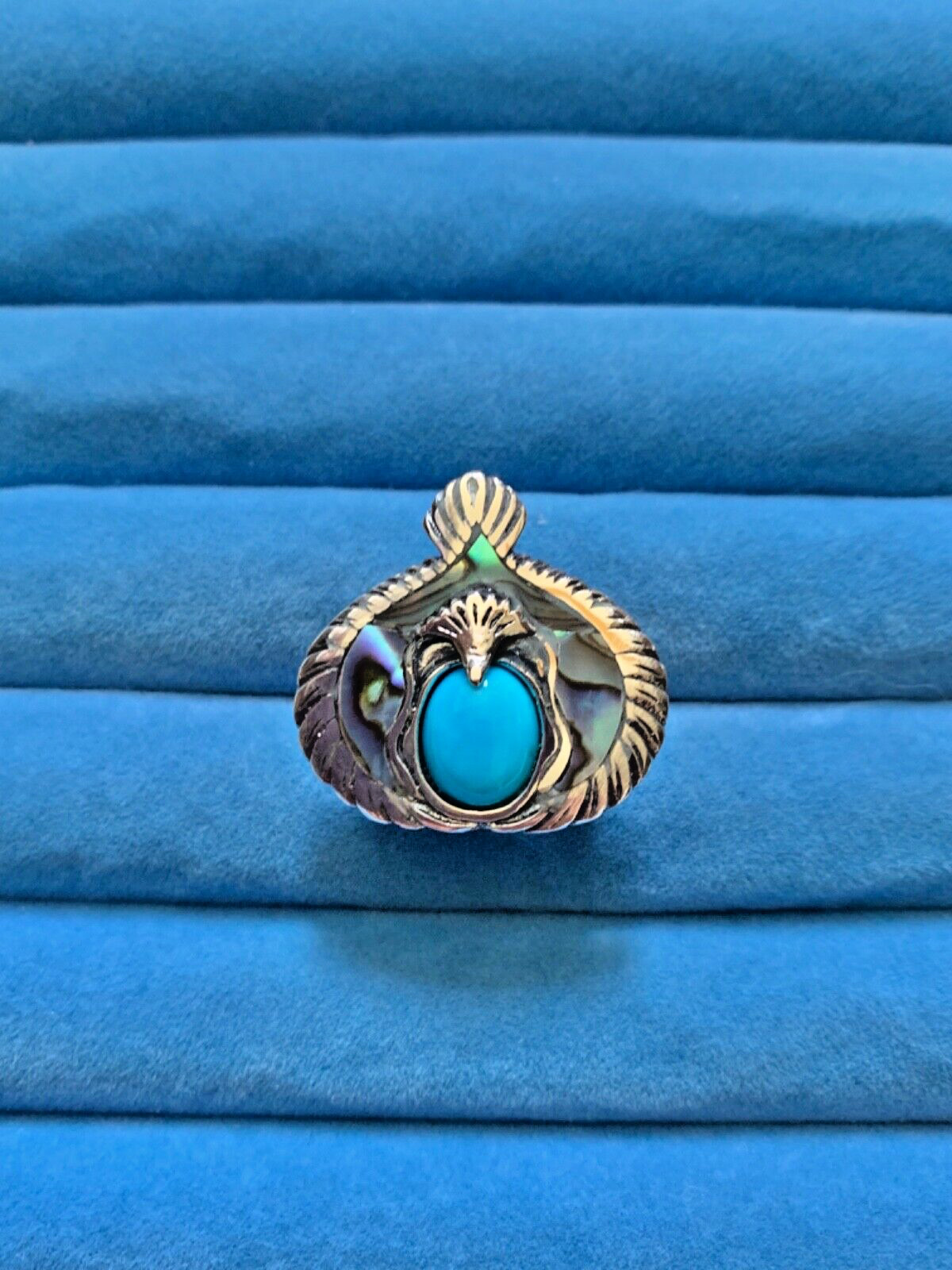 Bali Legacy Sleeping Beauty Turquoise, Abalone Shell Eagle Ring - Sizes 7 & 8