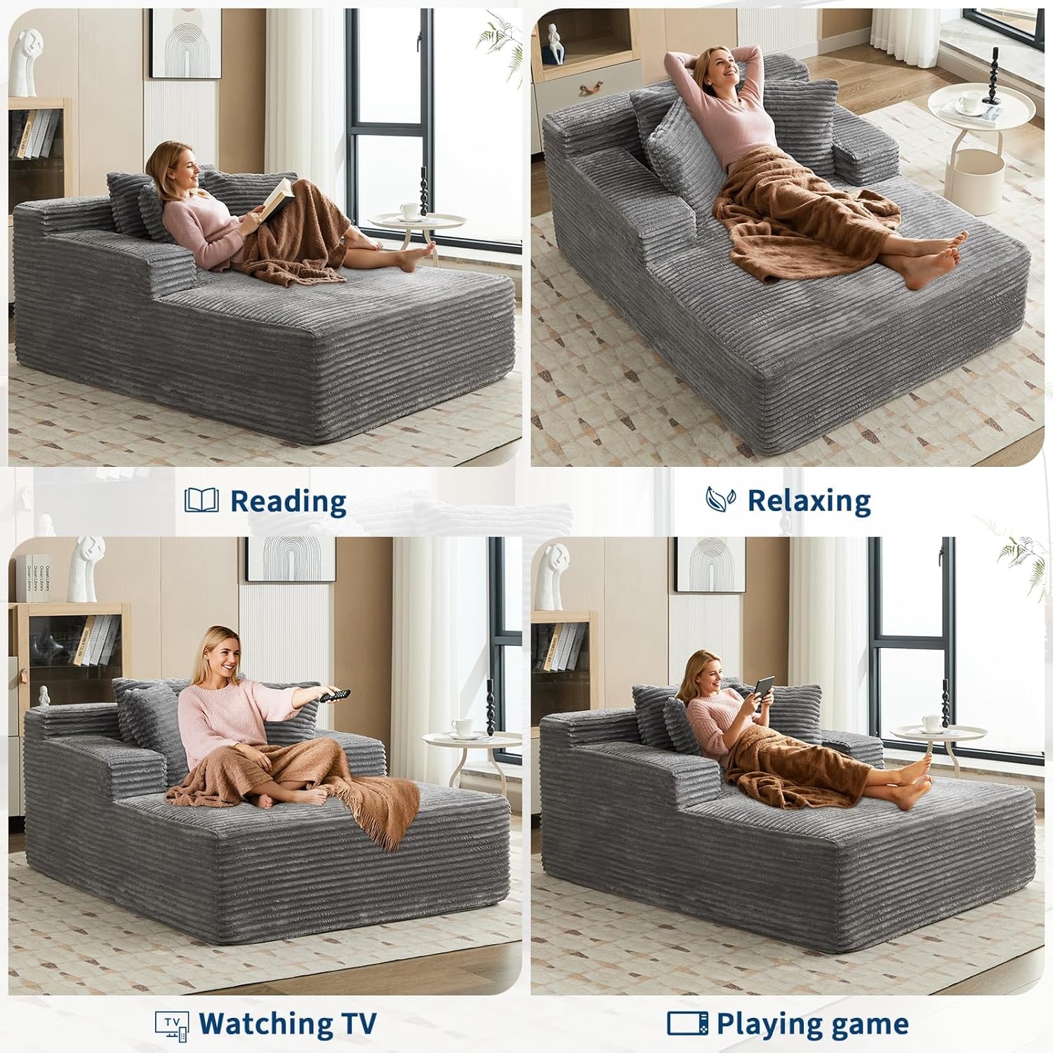 Ultra-Comfort Corduroy Boneless Sofa, Deep Seat & No Assembly, 2-in-1 Sleeper