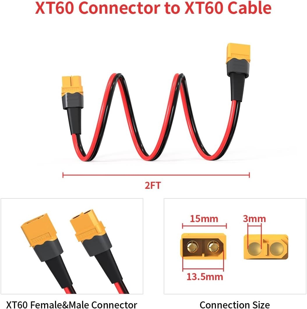 2FT XT60 Extension Cable - High-Quality Tinned Copper Connector for RC Battery