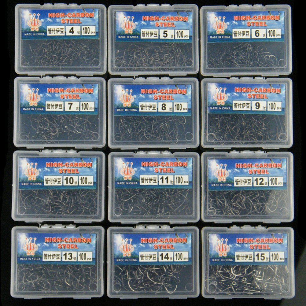 Fish Hook Box 100 Tubes 5#-15# Black Crooked Mouth High Carbon Steel Hook
