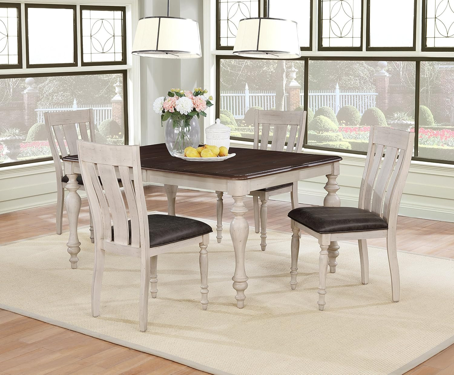 Arch Weathered Oak Dining Set: Table with Extension Leaf, Four Chairs, Multi