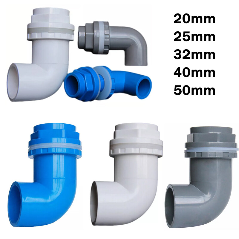 PVC 90° Elbow Water Pipe Fittings Fish Tank Inlet Outlet Water Fitting 20mm~50mm