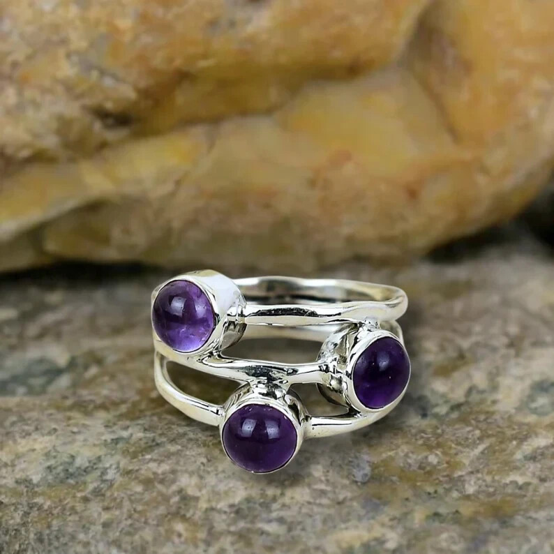 925 Sterling Silver Amethyst Ring/Multi Stone Ring/Women's Designer ,All Size
