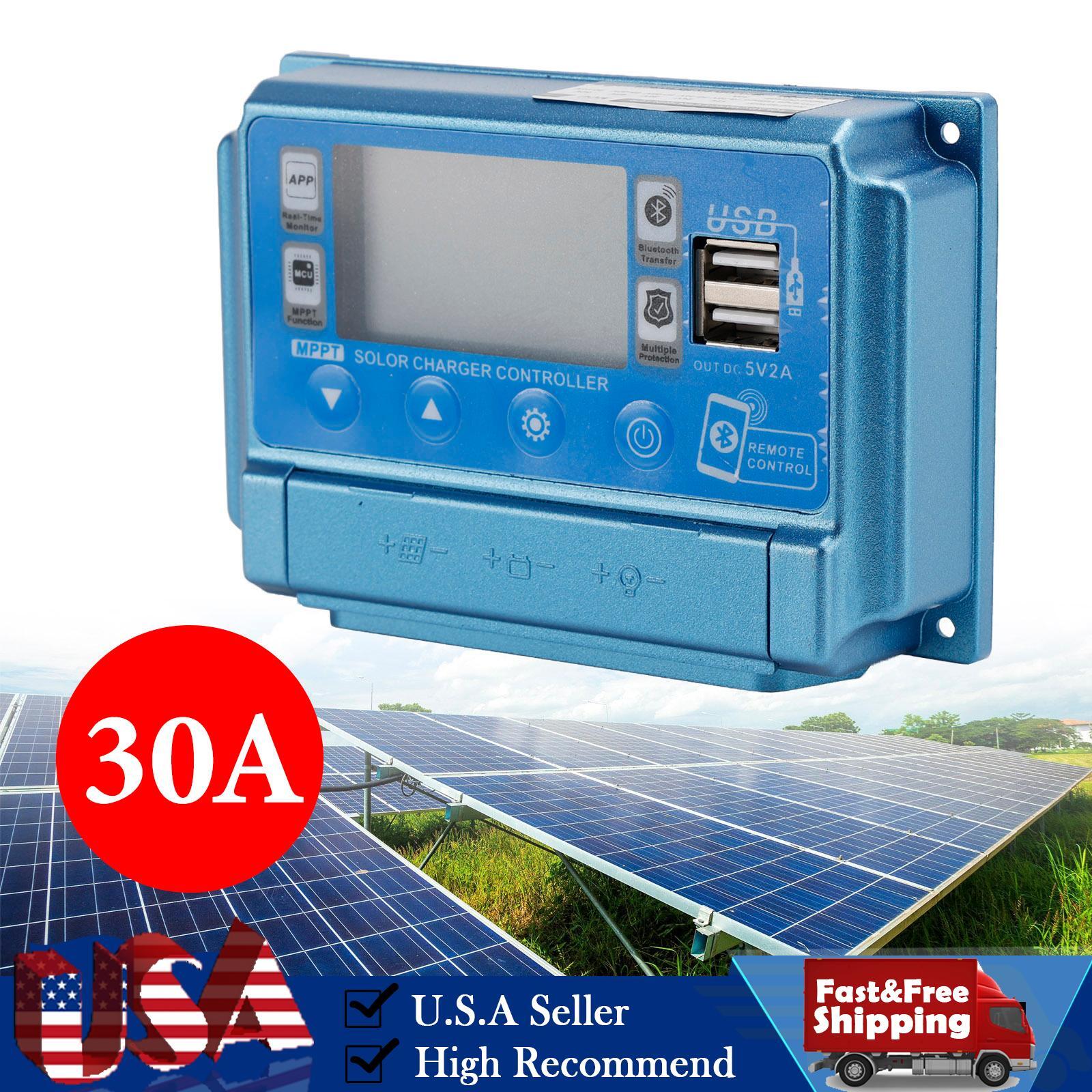 30A MPPT Bluetooth APP Solar Charge Controller Charger Fits 12V-60V Battery Blue