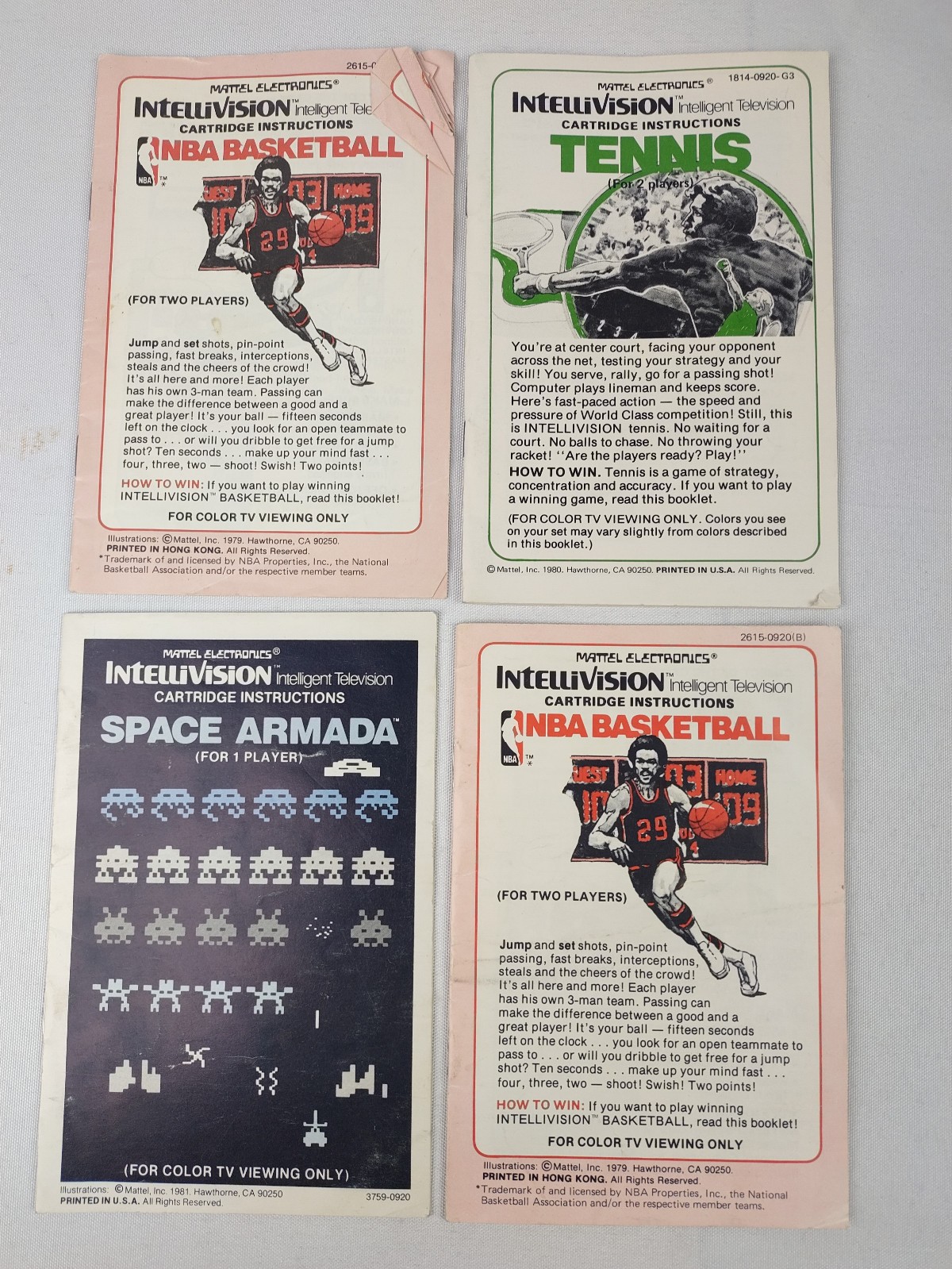 x4 Intellivision Manuals Lot Tennis Basketball Space Armada Mattel 1979