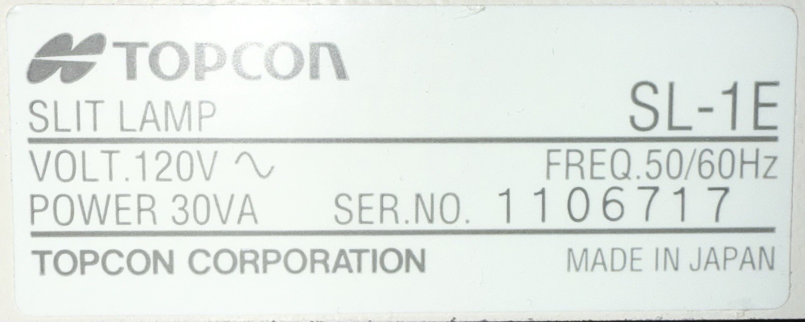TOPCON SL-1E SLIT LAMP WITH CART