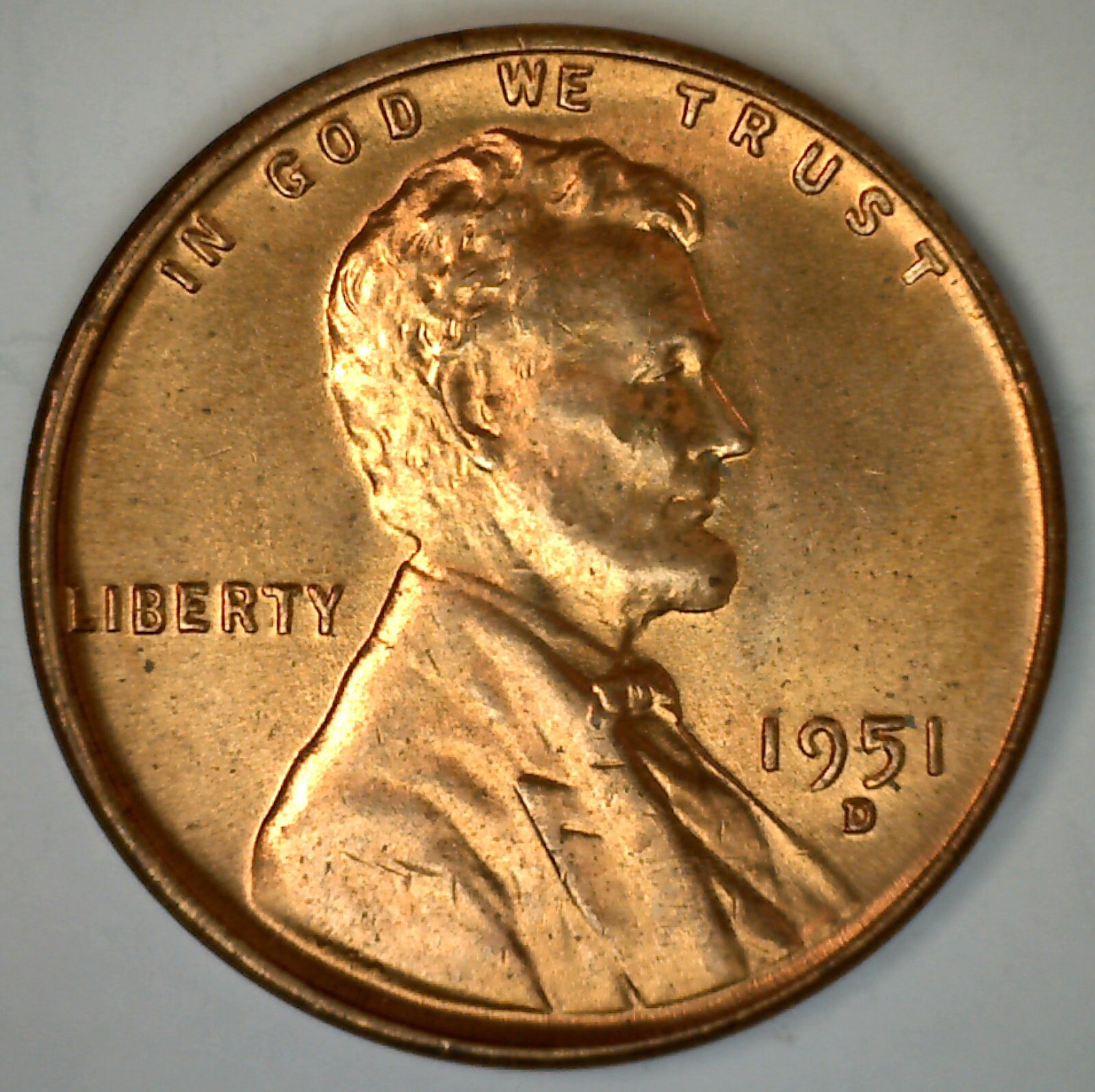 1951 D Uncirculated Lincoln Wheat Cent Coin Nice Red Penny Denver 1c