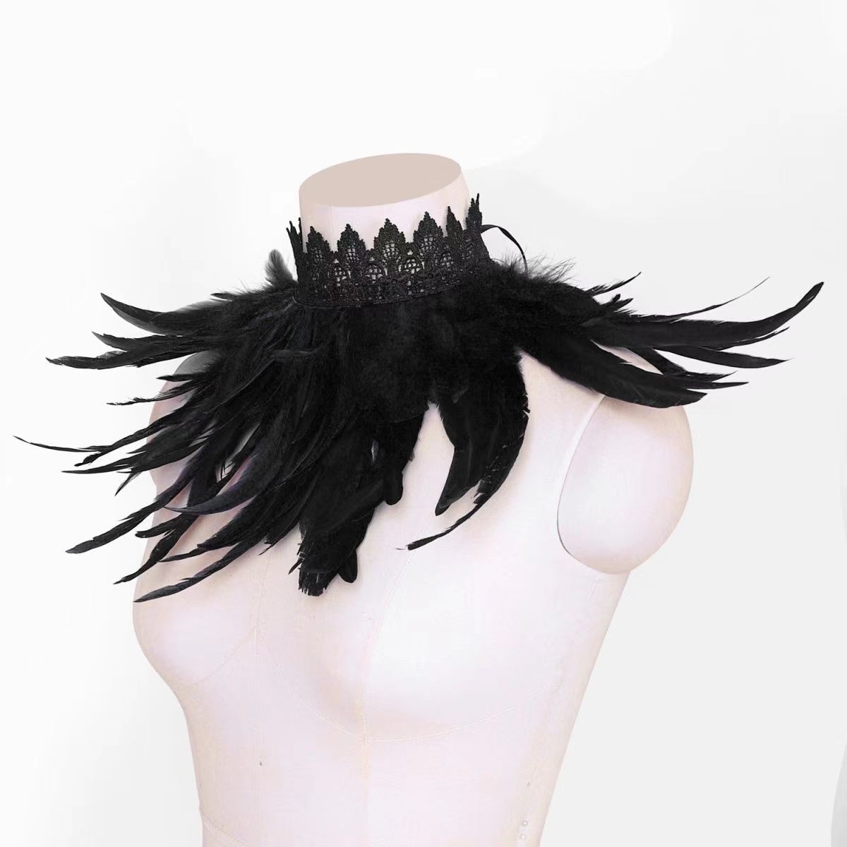 Halloween Lace High Collar Feather Gothic Scarf Costume Party Stage Prop