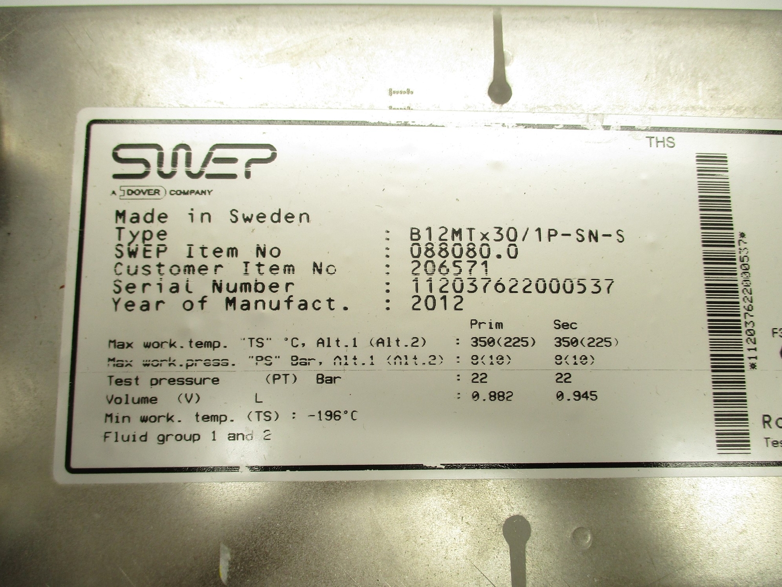 SWEP B12MTx30/1P-SN-S NSNP