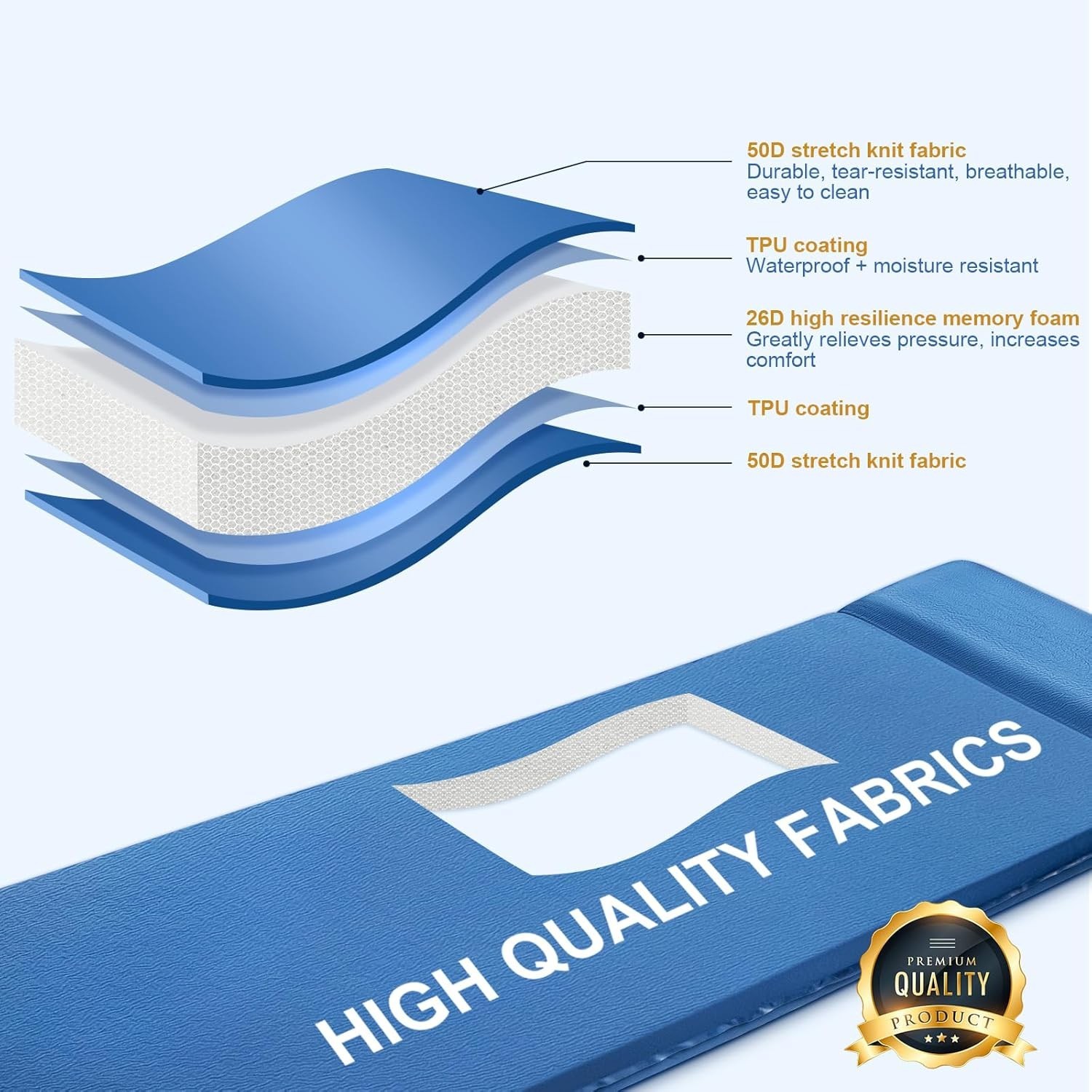 Self Inflating Sleeping Pad Camping 3.1" Ultra-Thick Memory Foam Camping