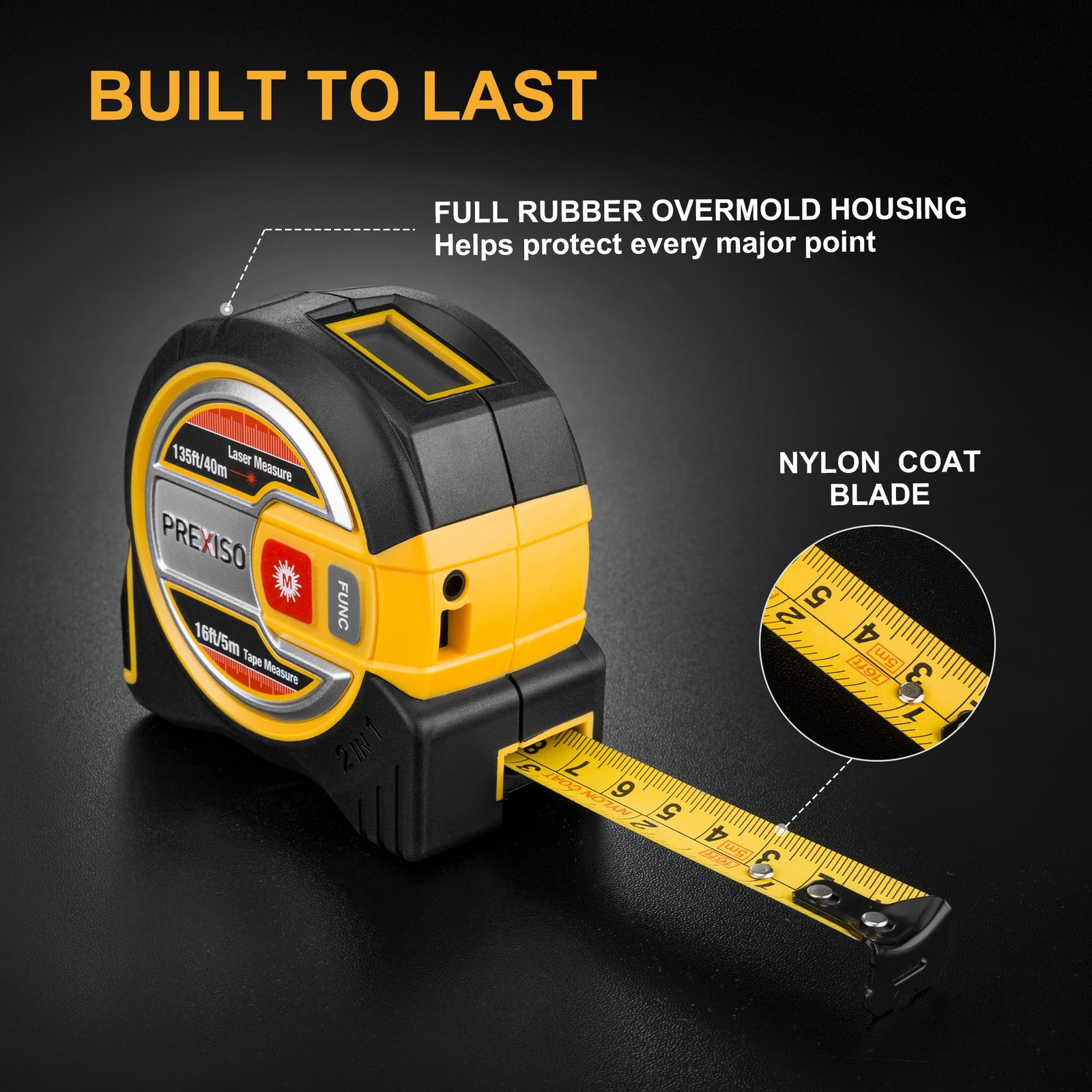 PREXISO 2-in-1 Laser Tape Measure 16Ft Measure Tape&135Ft Laser Measurement Tool