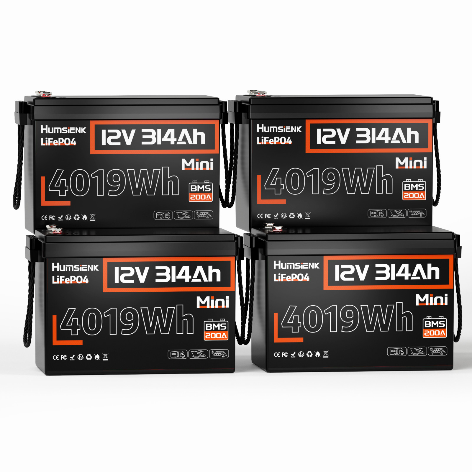12V 314Ah 300Ah Mini LiFePO4 Battery 200A BMS 4019Wh Solar System Camping Pack