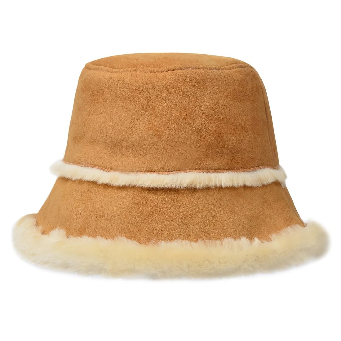 Mens and Womens Winter Shearling Bucket Hat Lambskin Leather Warm Fisherman C...