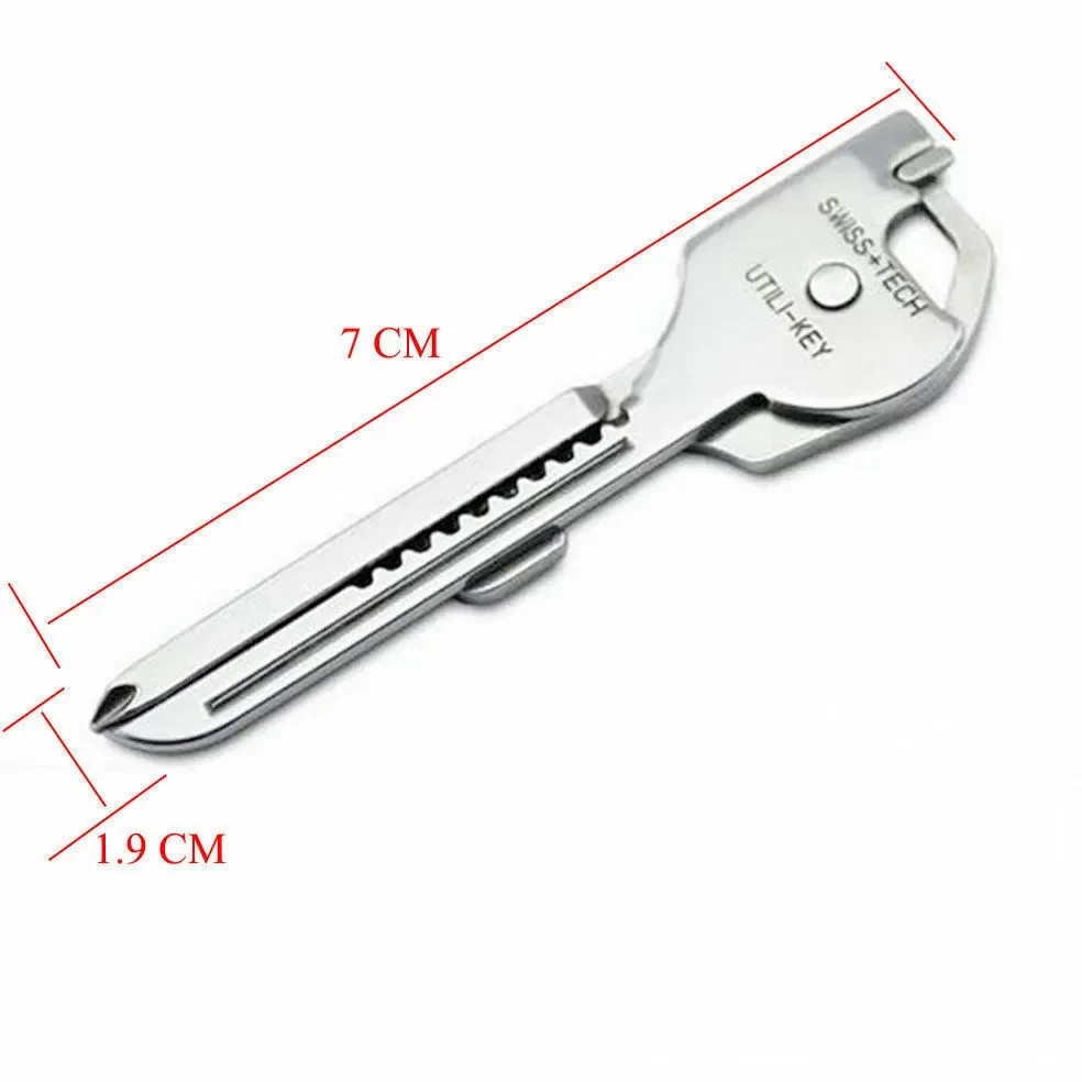 Swiss+Tech 6 In 1 Utili Multi Function Stainless Steel Key Tool Keychain Keyring