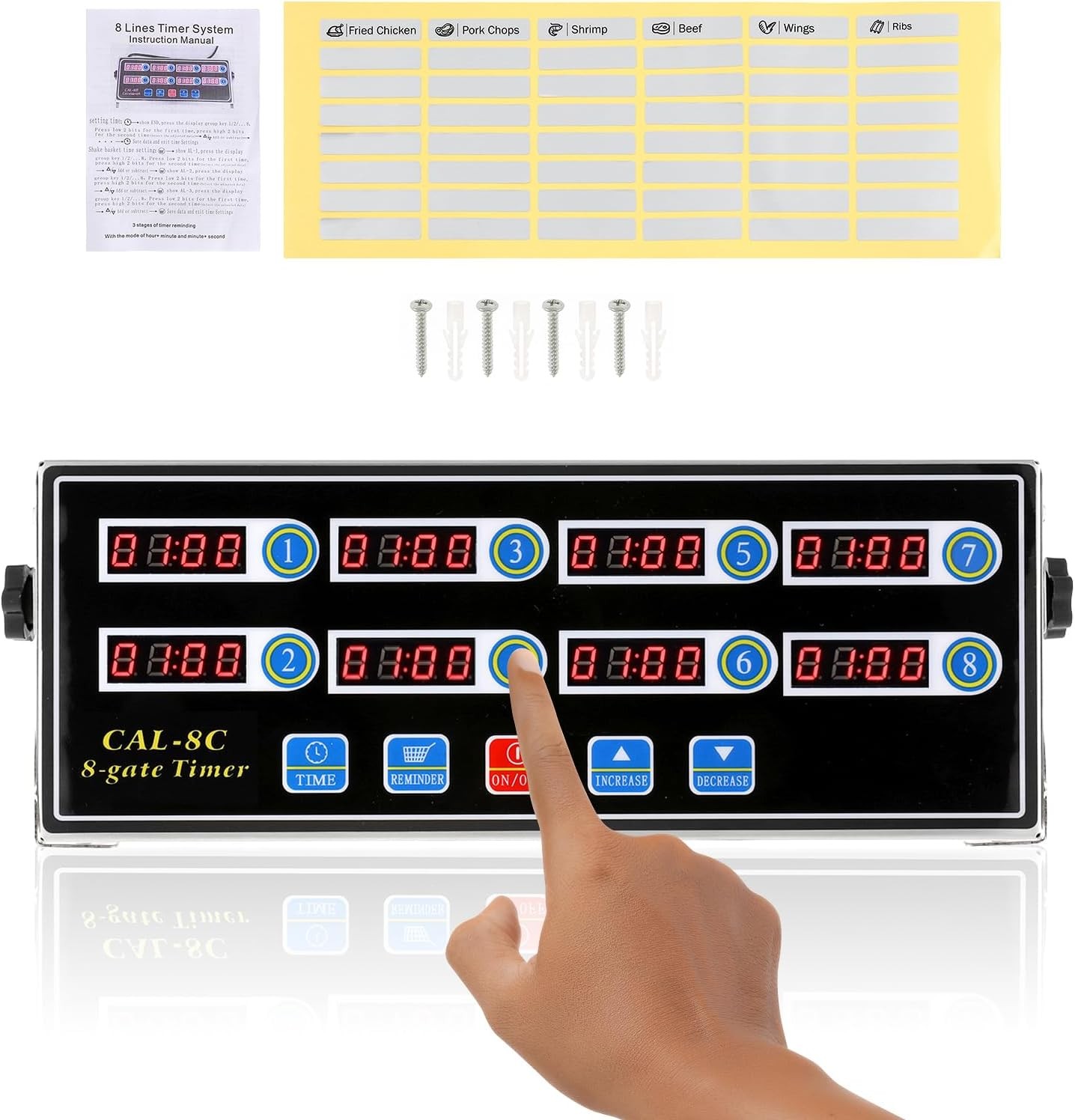 8 Channel Digital Kitchen Timer Commercial Cooking Fryer Reminder Ringer