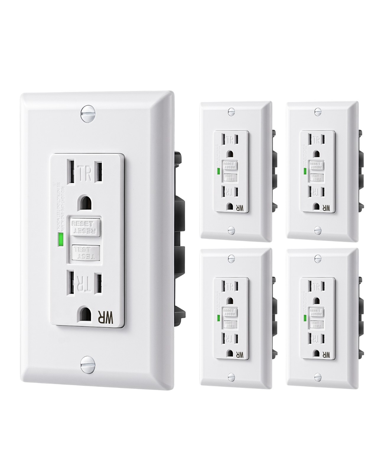 DEWENWILS 5-Pack 15A Weather Resistant GFCI Outlet Self-Test LED TR White UL