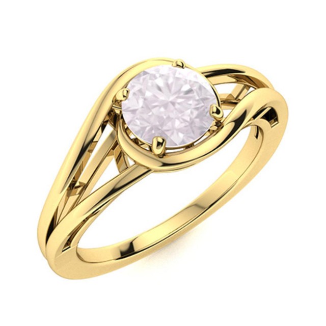 Solitaire Round Rose Quartz Split Shank Ring 925 Sterling Silver Gold Plated
